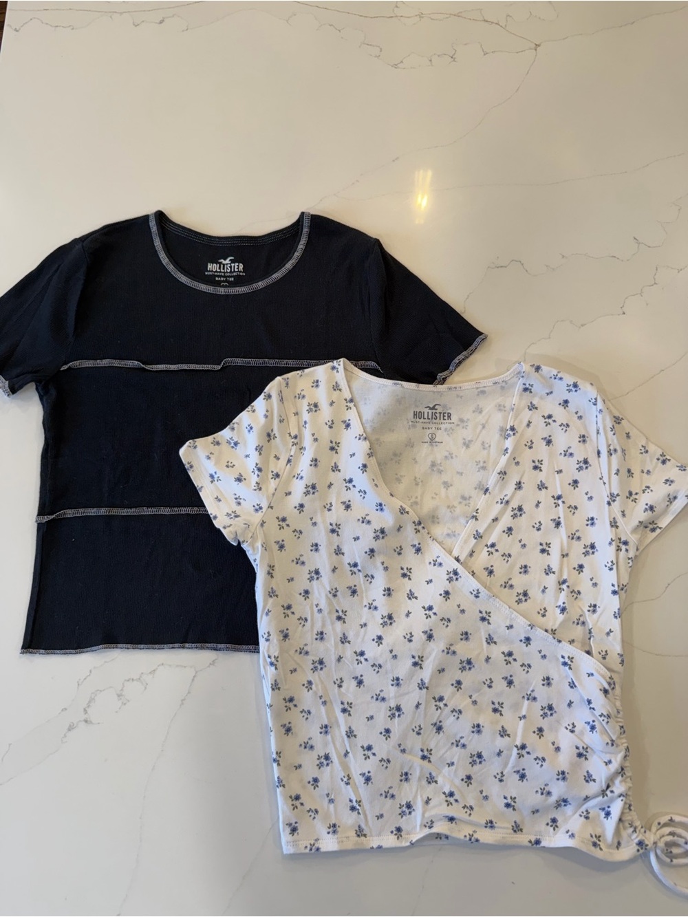 Trendy Hollister Baby T Bundle- Black Contrast Stitching and Blue Floral